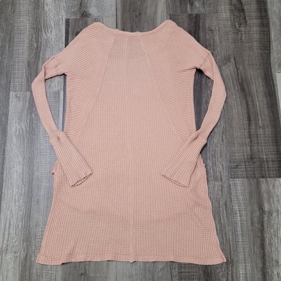 Free People Faded Rose Pink Drippy High Low Tunic Thermal Knit Top - Picture 4 of 12